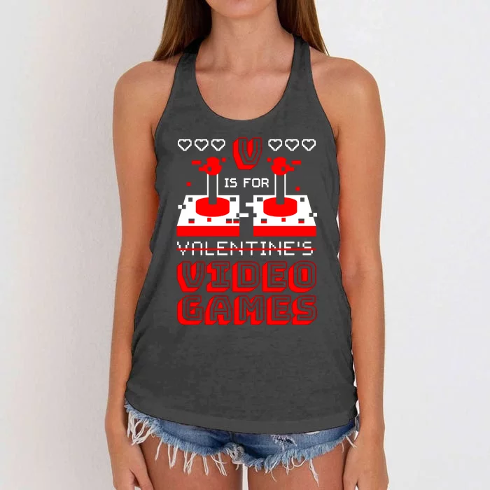 V Is For Valentine's Day Funny Video Game Gamer Women's Knotted Racerback Tank