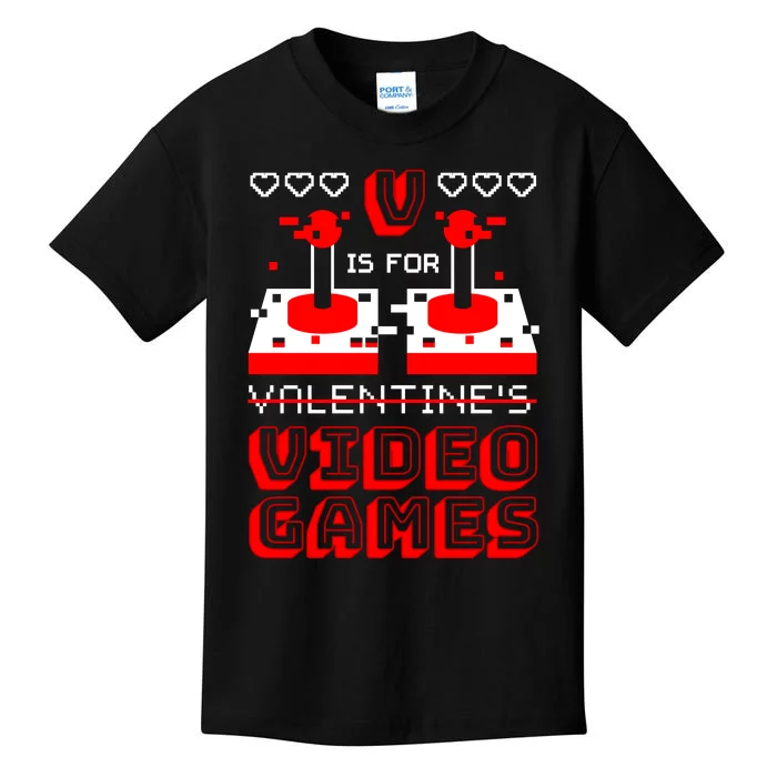 V Is For Valentine's Day Funny Video Game Gamer Kids T-Shirt