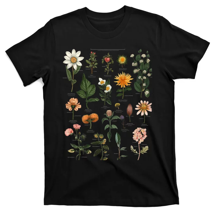 Vintage Inspired Flower Botanical Chart Tees T-Shirt