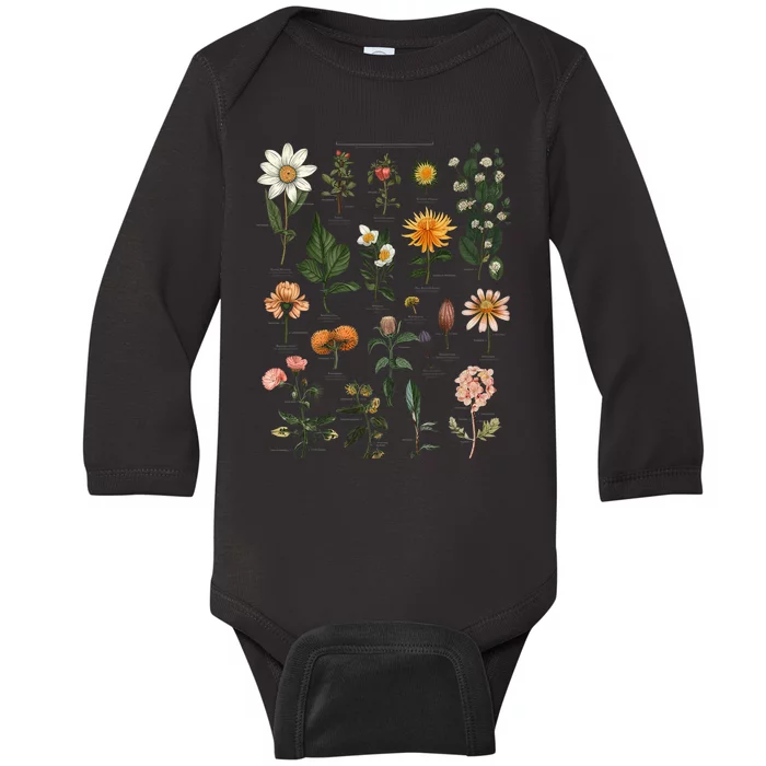 Vintage Inspired Flower Botanical Chart Tees Baby Long Sleeve Bodysuit