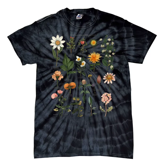 Vintage Inspired Flower Botanical Chart Tees Tie-Dye T-Shirt