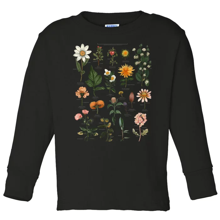 Vintage Inspired Flower Botanical Chart Tees Toddler Long Sleeve Shirt