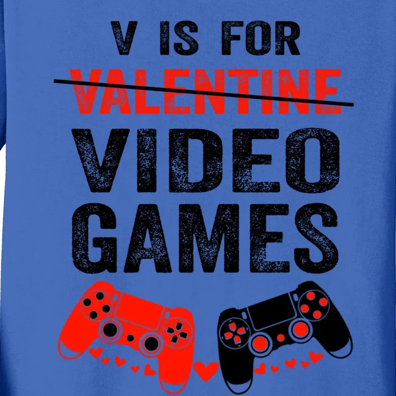 V Is For Video Games Valentines Day Happy Gamer Gift Kids Long Sleeve Shirt