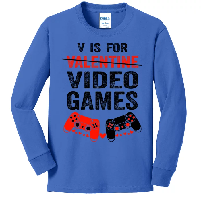 V Is For Video Games Valentines Day Happy Gamer Gift Kids Long Sleeve Shirt