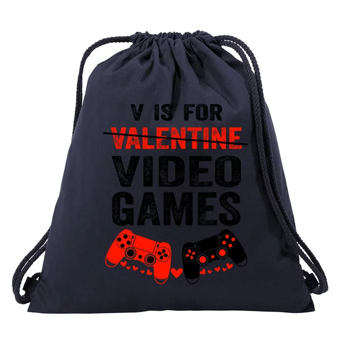 V Is For Video Games Valentines Day Happy Gamer Gift Drawstring Bag