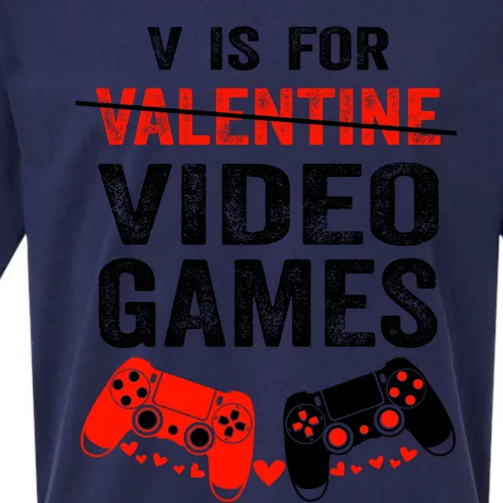 V Is For Video Games Valentines Day Happy Gamer Gift Sueded Cloud Jersey T-Shirt