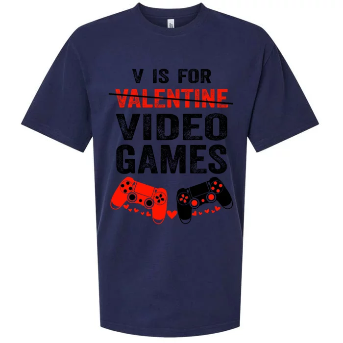 V Is For Video Games Valentines Day Happy Gamer Gift Sueded Cloud Jersey T-Shirt