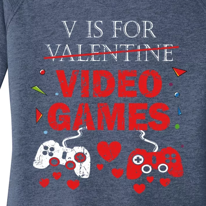 V Is For Video Games Funny Valentines Day Gamer Gift Women's Perfect Tri Tunic Long Sleeve Shirt