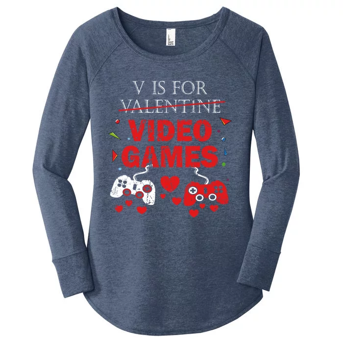 V Is For Video Games Funny Valentines Day Gamer Gift Women's Perfect Tri Tunic Long Sleeve Shirt