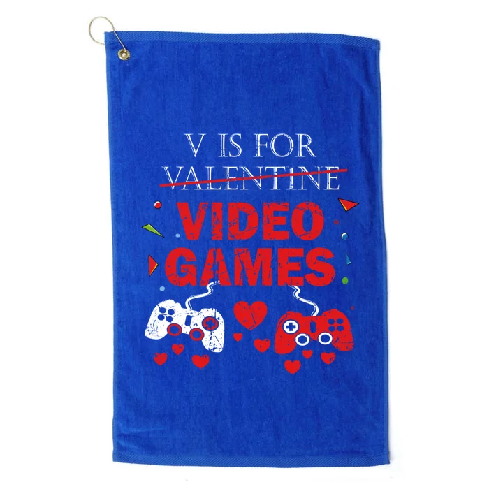 V Is For Video Games Funny Valentines Day Gamer Gift Platinum Collection Golf Towel