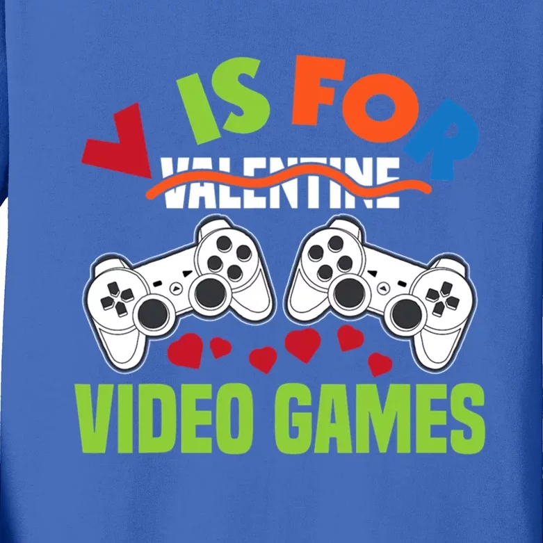 V Is For Video Games Funny Valentines Day Gamer Gift Kids Long Sleeve Shirt