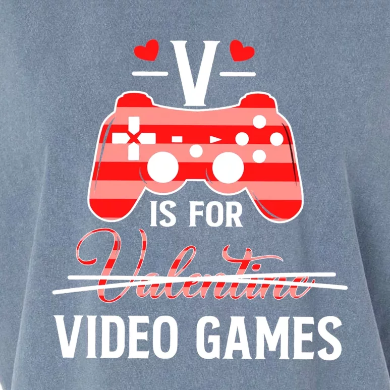 V Is For Video Games Funny Valentines Day Gamer Gift Garment-Dyed Women's Muscle Tee