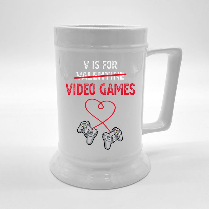 V Is For Valentine Video Games Gift For Gamers Him Or Her Front & Back Beer Stein