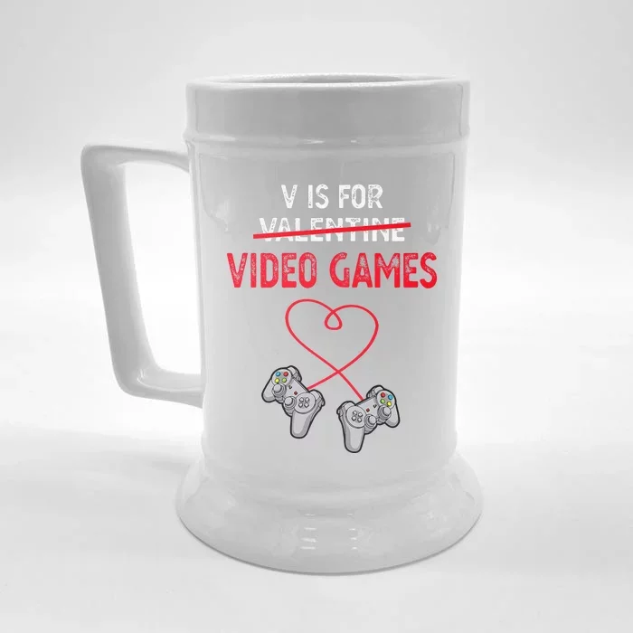 V Is For Valentine Video Games Gift For Gamers Him Or Her Front & Back Beer Stein