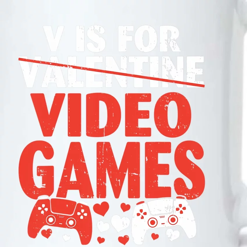 V Is For Video Games Funny Valentines Day Gamer Cute Gift Black Color Changing Mug