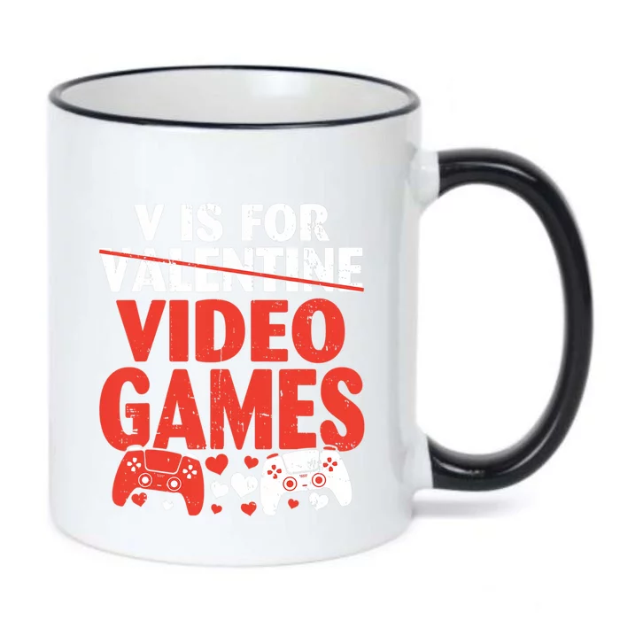 V Is For Video Games Funny Valentines Day Gamer Cute Gift Black Color Changing Mug