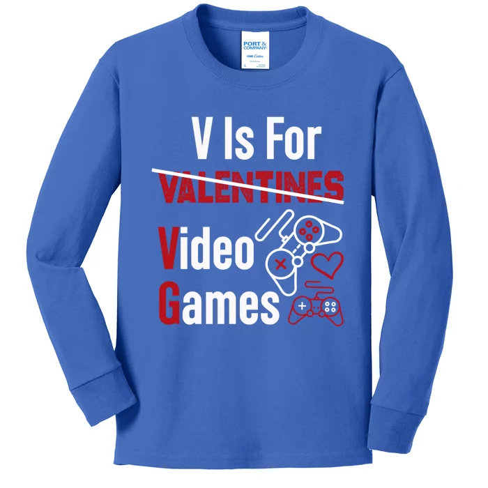 V Is For Video Games Funny Valentines Day Cute Gift Kids Long Sleeve Shirt