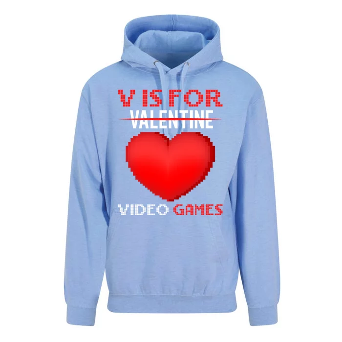 V Is For Video Games Funny Valentines Day Video Games Lovers Gift Unisex Surf Hoodie