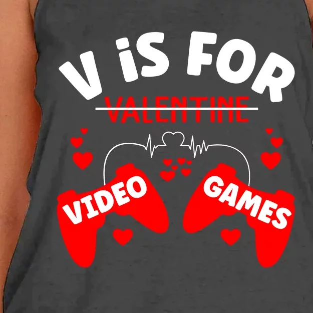 V Is For Video Games Game Lover T Women's Knotted Racerback Tank