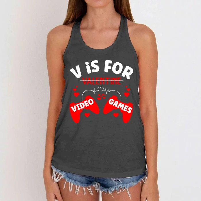 V Is For Video Games Game Lover T Women's Knotted Racerback Tank