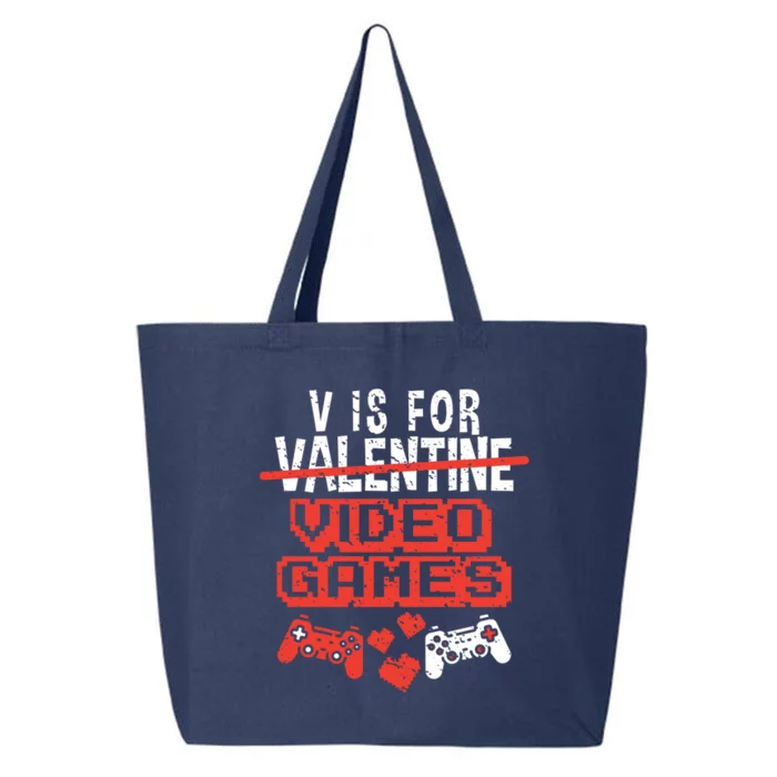 V Is For Video Games Funny Valentine's Day Gift For Gamers Great Gift 25L Jumbo Tote