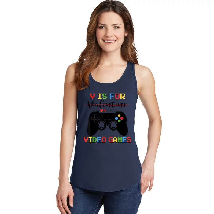 V Is For Video Games Funny Gamer Valentines Day Ladies Essential Tank