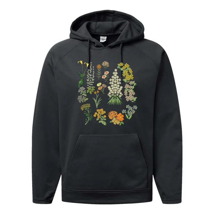 Vintage Inspired Flower Botanical Plants Nature Green Garden Performance Fleece Hoodie