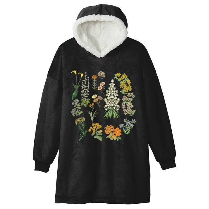 Vintage Inspired Flower Botanical Plants Nature Green Garden Hooded Wearable Blanket