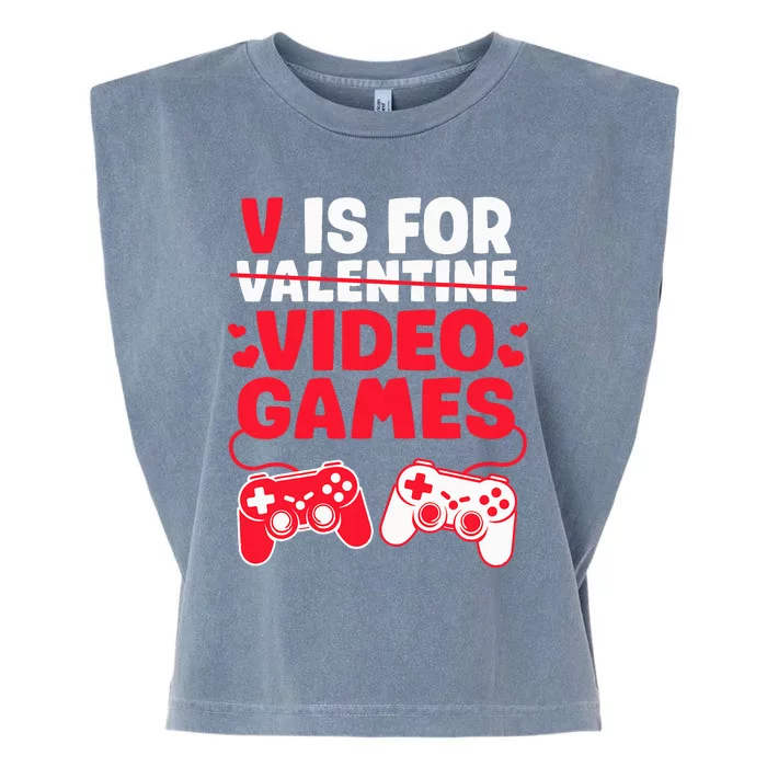 V Is For Video Games Valentines Day Gamer Garment-Dyed Women's Muscle Tee