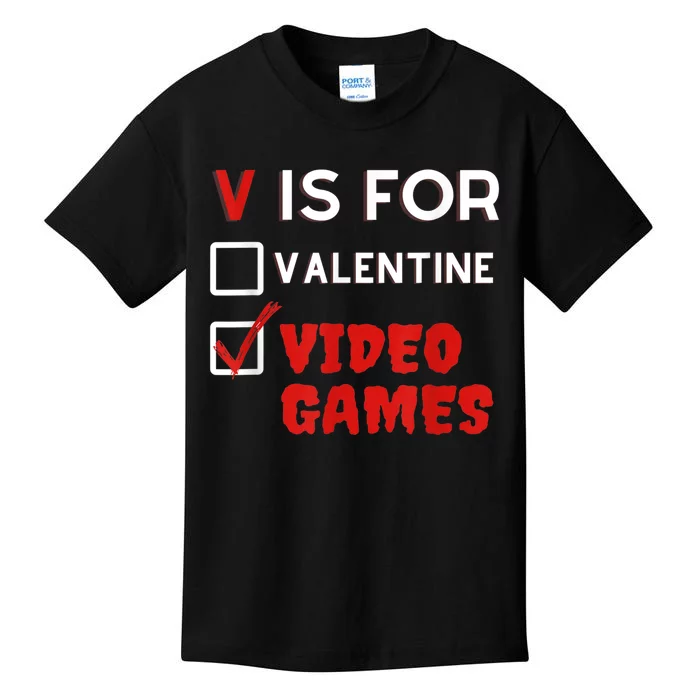 V Is For Video Games Funny Valentines Day Gamers Kids T-Shirt