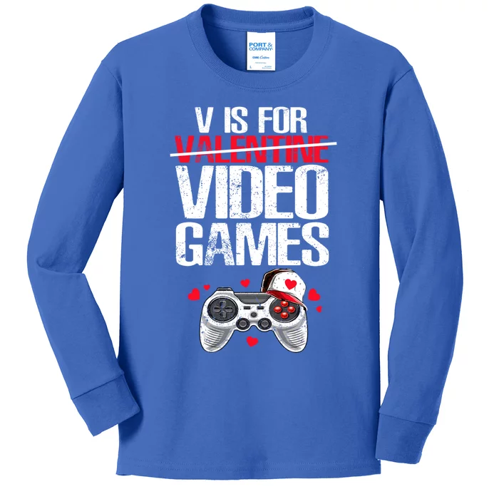 V Is For Video Games Valentines Day Gamer Gift Kids Long Sleeve Shirt