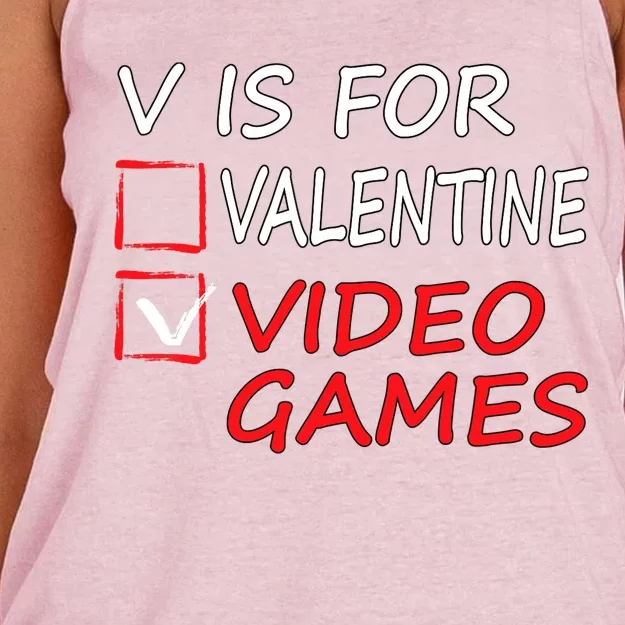 V Is For Video Games Funny Valentines Day Gamer Boy Girl Women's Knotted Racerback Tank