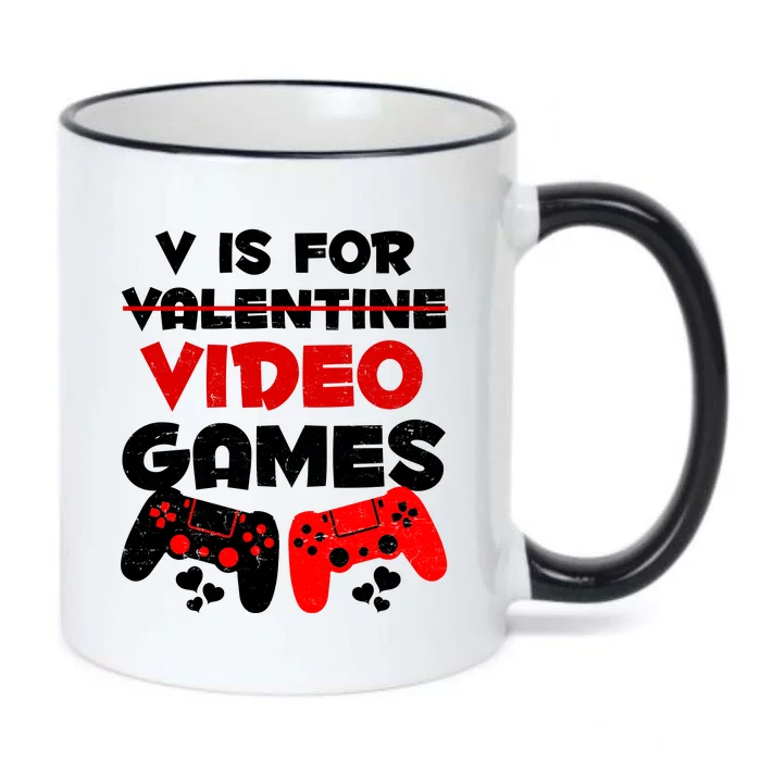 V Is For Video Games Funny Valentines Day Gamer Black Color Changing Mug