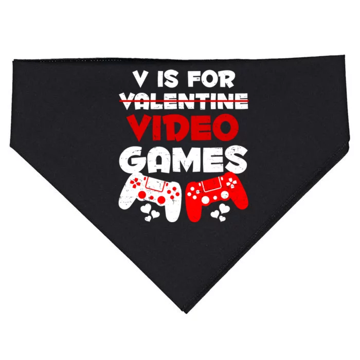 V Is For Video Games Funny Valentines Day Gamer USA-Made Doggie Bandana