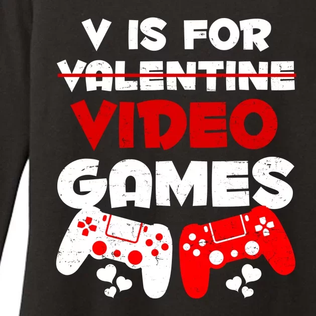 V Is For Video Games Funny Valentines Day Gamer Womens CVC Long Sleeve Shirt