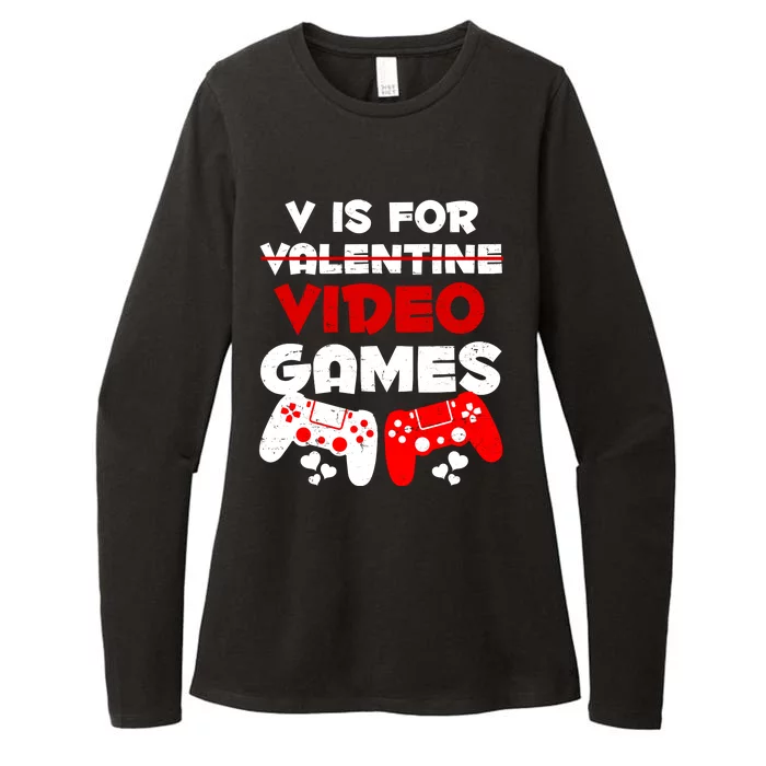 V Is For Video Games Funny Valentines Day Gamer Womens CVC Long Sleeve Shirt