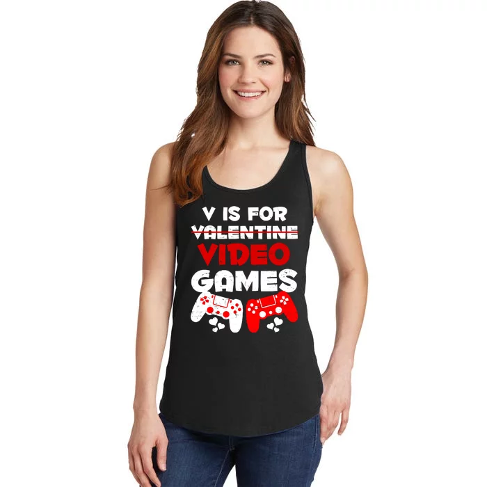 V Is For Video Games Funny Valentines Day Gamer Ladies Essential Tank