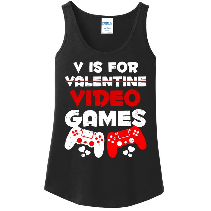 V Is For Video Games Funny Valentines Day Gamer Ladies Essential Tank