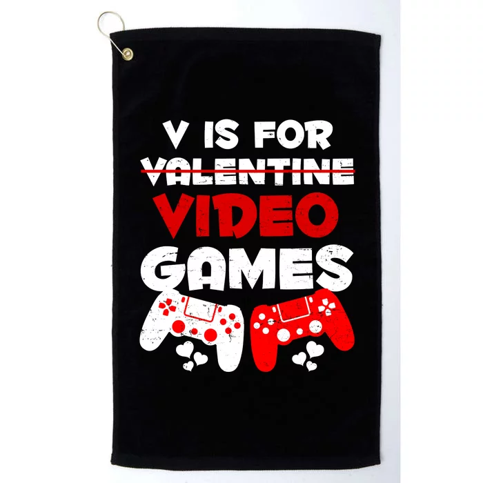 V Is For Video Games Funny Valentines Day Gamer Platinum Collection Golf Towel