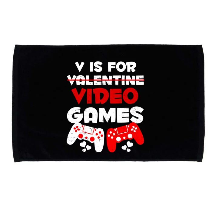 V Is For Video Games Funny Valentines Day Gamer Microfiber Hand Towel