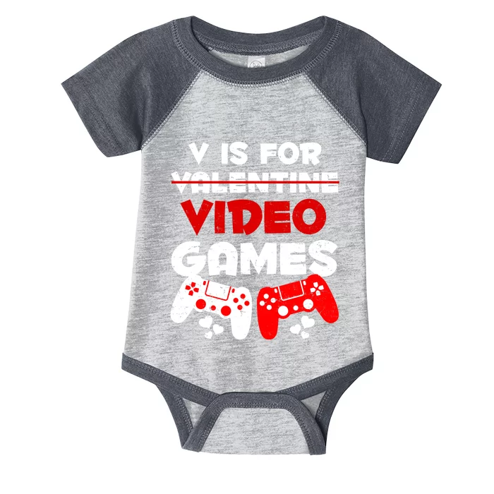 V Is For Video Games Funny Valentines Day Gamer Infant Baby Jersey Bodysuit