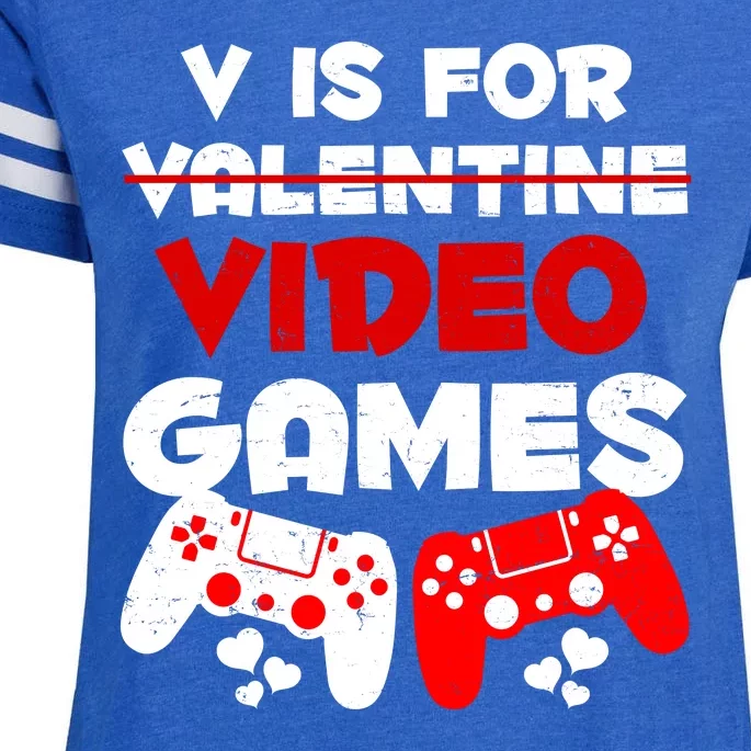 V Is For Video Games Funny Valentines Day Gamer Enza Ladies Jersey Football T-Shirt