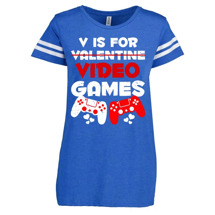 V Is For Video Games Funny Valentines Day Gamer Enza Ladies Jersey Football T-Shirt