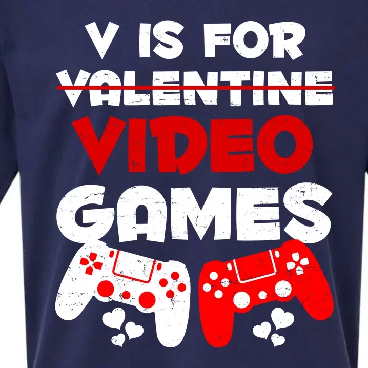 V Is For Video Games Funny Valentines Day Gamer Sueded Cloud Jersey T-Shirt