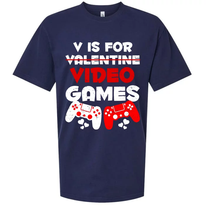 V Is For Video Games Funny Valentines Day Gamer Sueded Cloud Jersey T-Shirt