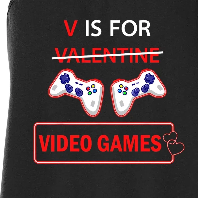 V Is For Video Games Heart Valentines Day Gamer Lovers Boy Women's Racerback Tank