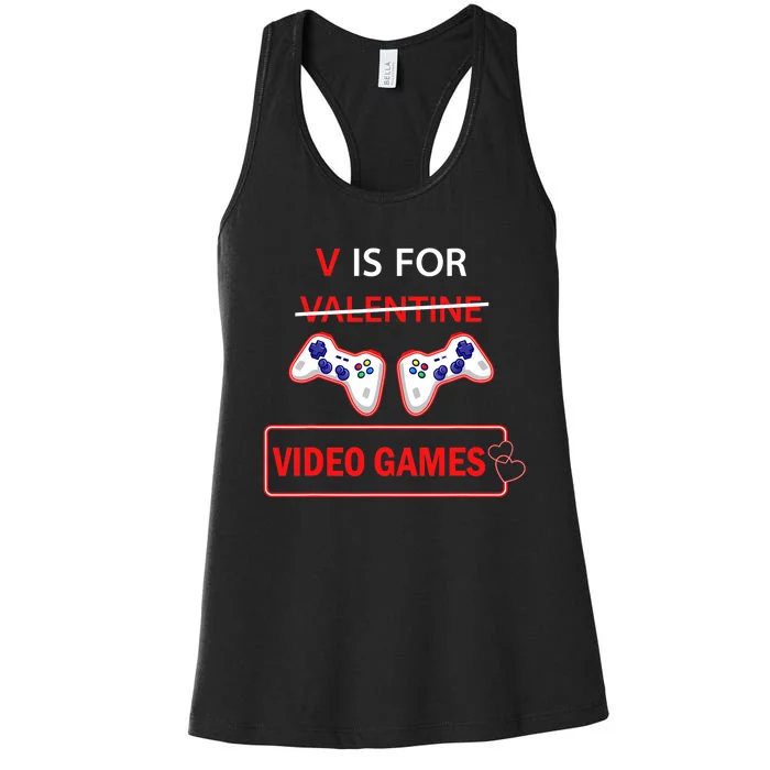 V Is For Video Games Heart Valentines Day Gamer Lovers Boy Women's Racerback Tank