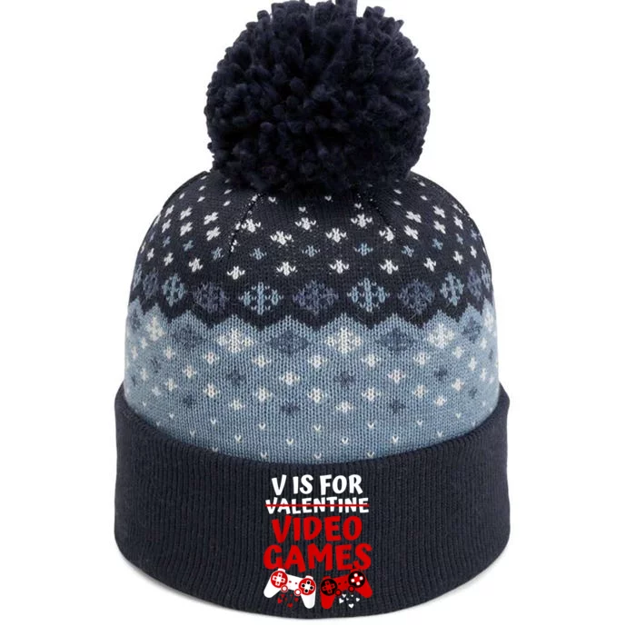 V Is For Video Games Valentines Day Gamer The Baniff Cuffed Pom Beanie