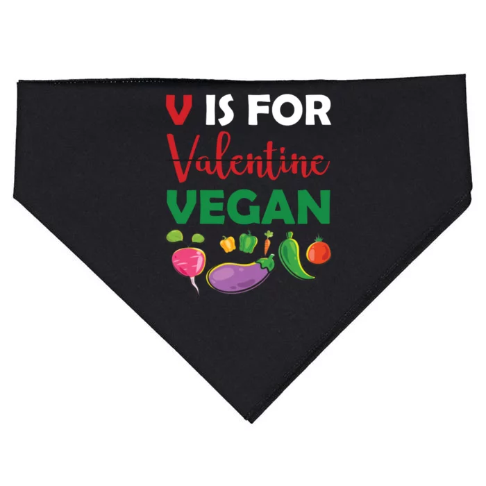 V Is For Vegan Funny Valentines Day USA-Made Doggie Bandana