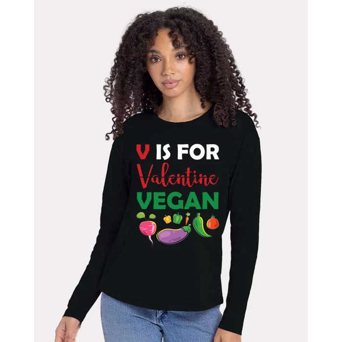 V Is For Vegan Funny Valentines Day Womens Cotton Relaxed Long Sleeve T-Shirt